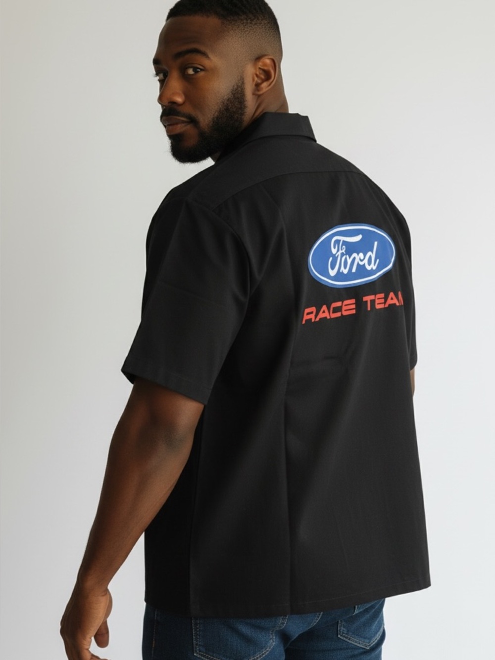 FORD/ROADTRIP RACING MECHANIC WORK SHIRT SIZE XXL SHORT SLEEVE BUTTONED BLACK